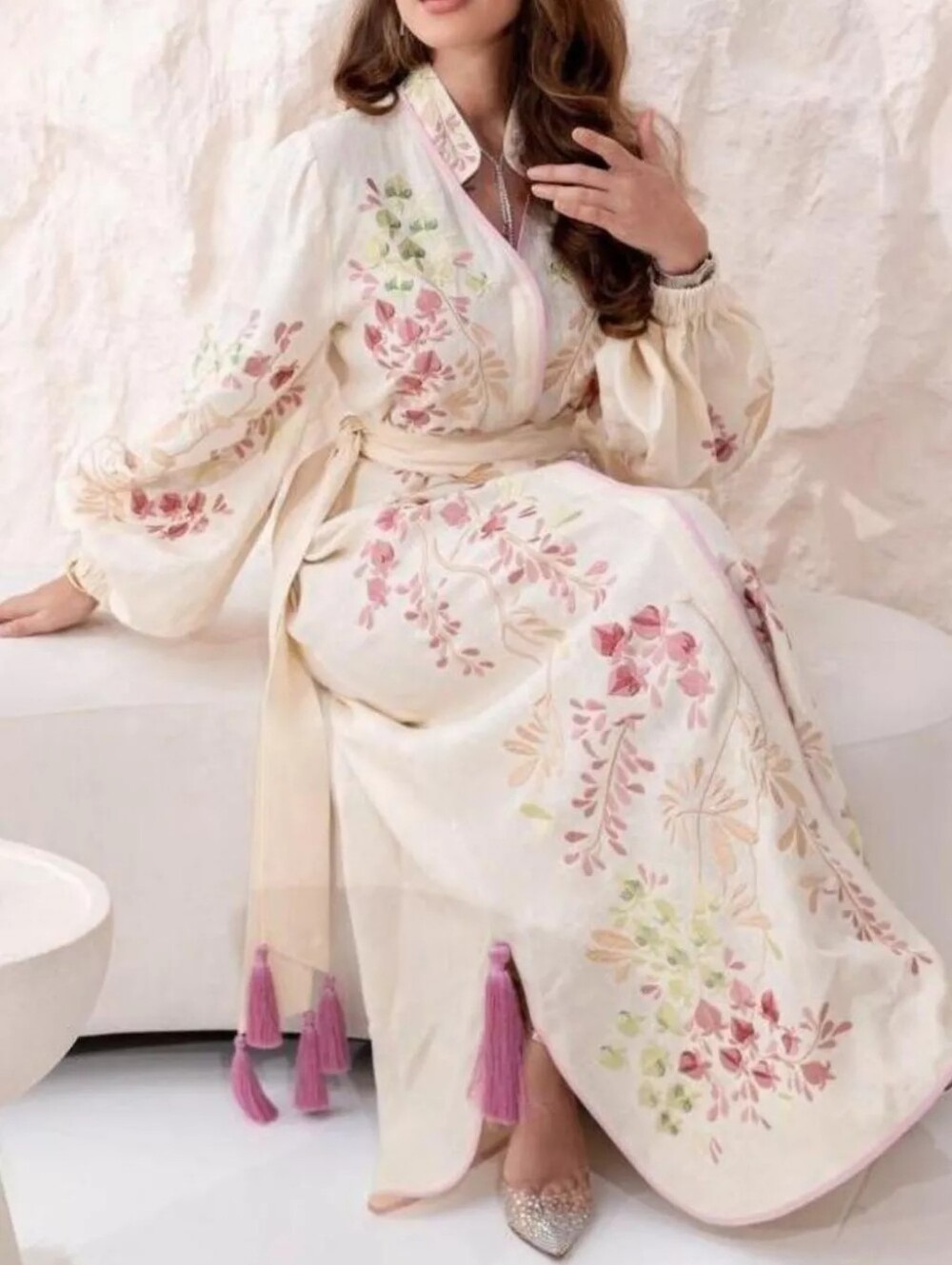 Floral Tie Waist Long-Sleeve Maxi Dress